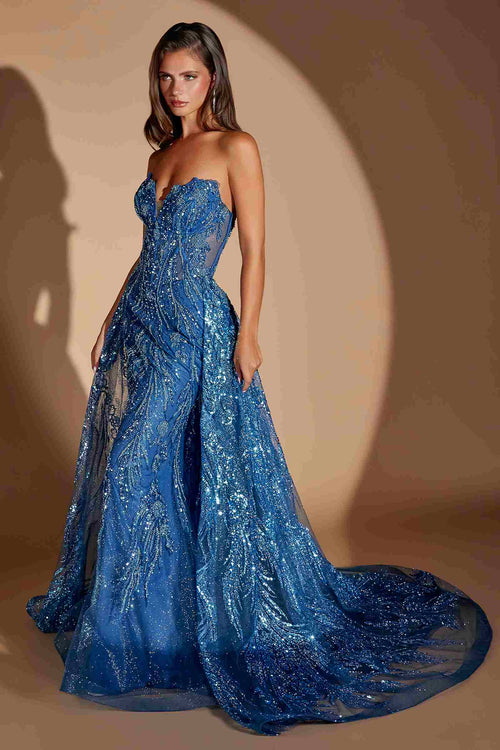 Ladivine CM393 Strapless Sweetheart Fitted Gown Detachable Overskirt
