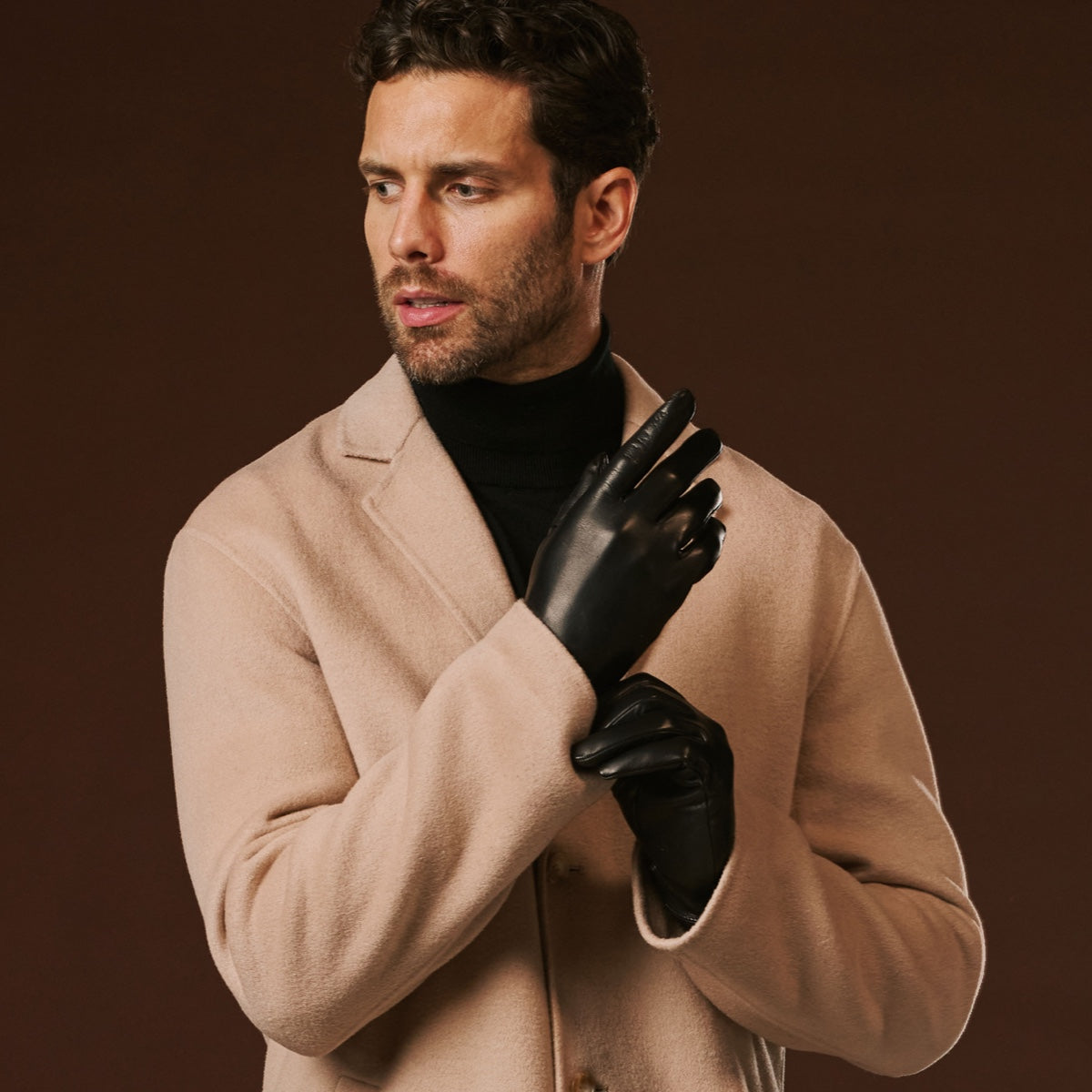 Fabio (black) - Men's classic Italian lambskin leather gloves with pure silk lining