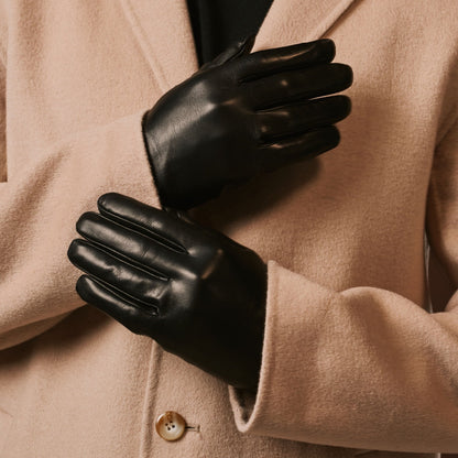 Fabio (black) - Men's classic Italian lambskin leather gloves with pure silk lining